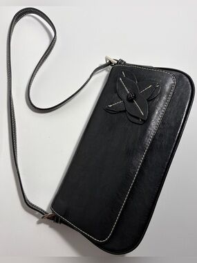 Spring Black Y2K Baguette Shoulder Bag Contrast Stitching Flower Applique